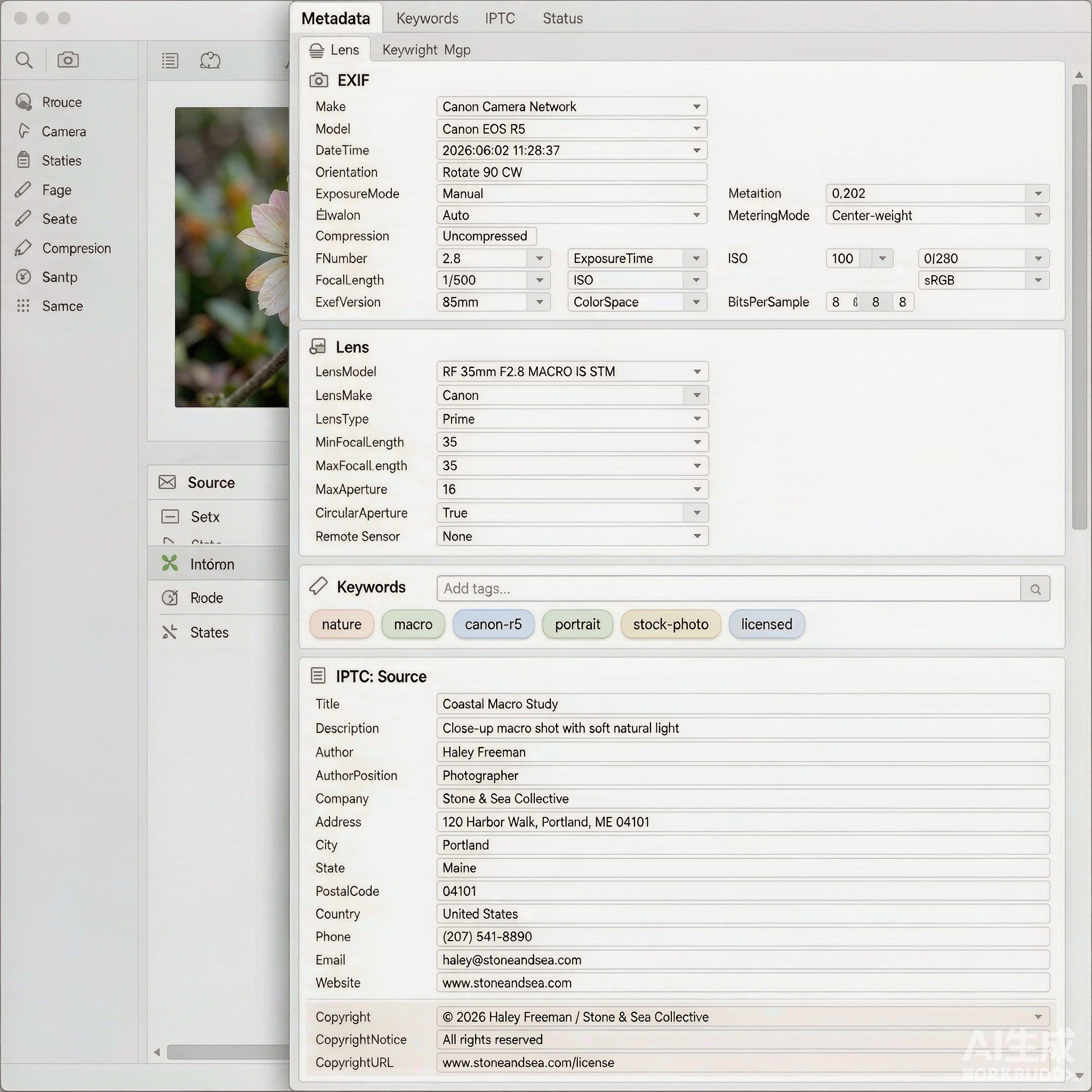 Adobe Bridge元数据编辑界面